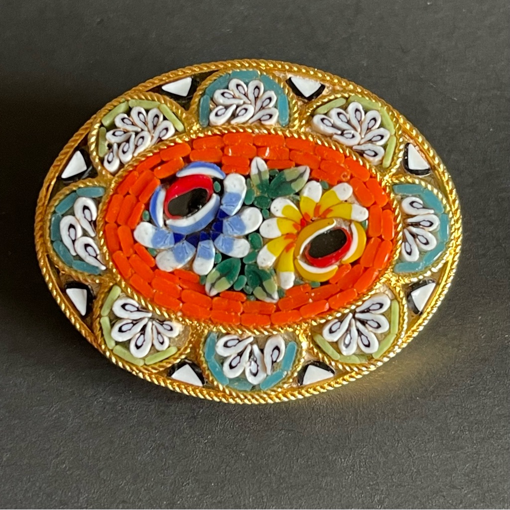 Vintage Italian Floral Colorful Mosaic Brooch 39$
